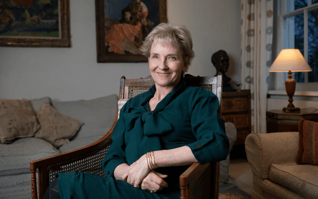 Julia Samuel, grief psychotherapist, seated in her therapy room