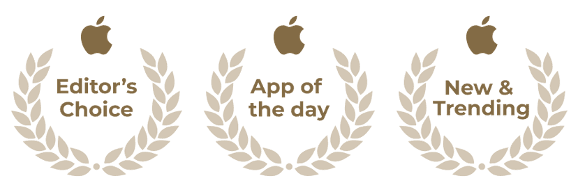 Apple App Store accolades for the Grief Works app: Editor's Choice, App of the Day, and New & Trending